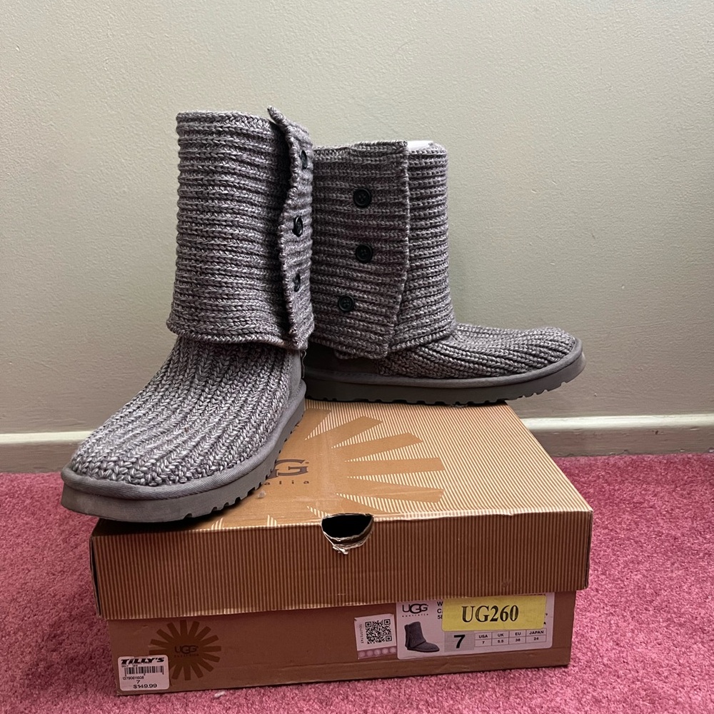 UGG Gray Knit Button Short Booties